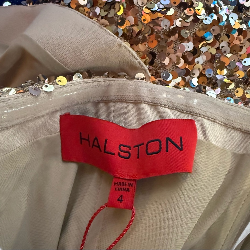 Halston Ramona Sequins Formal Gown Gold Confetti $695 Size 4 NWT - Picture 8 of 8